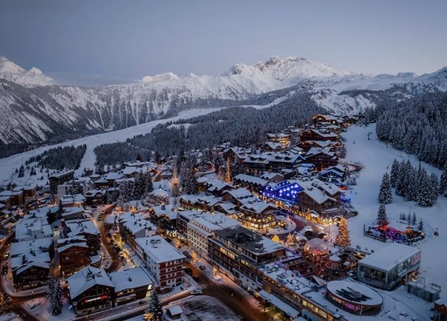 Courchevel ski resort at dusk